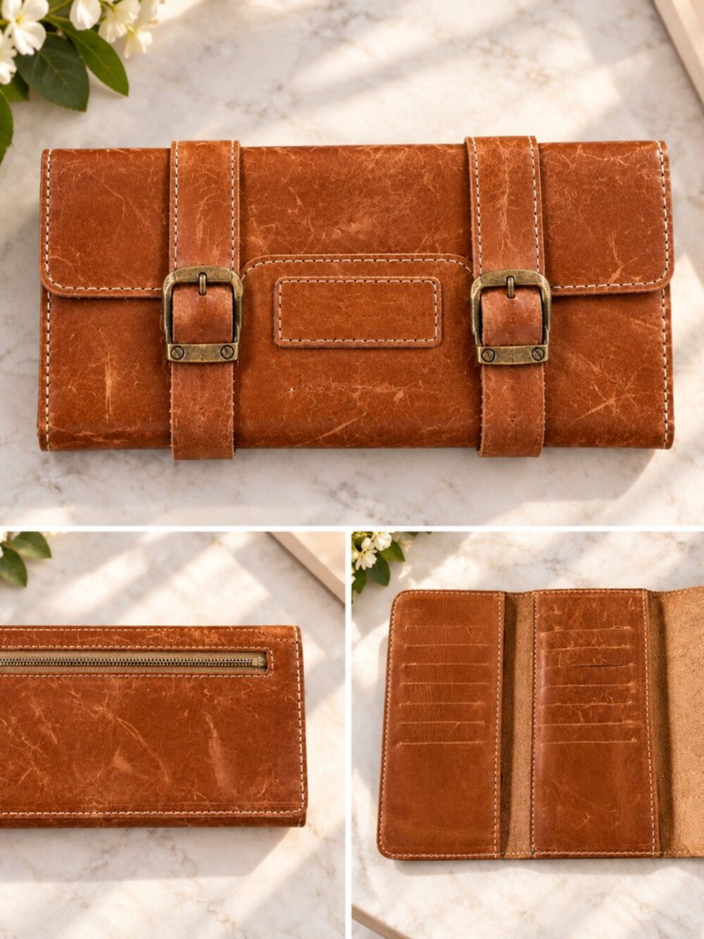 Cuero Papel y Tijera Handmade Leather Wallet |Costa Rica Artisan, Buckle Closure